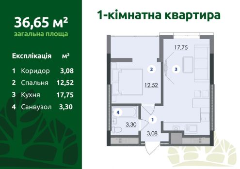 1-кімнатна квартира, вул. 22 Січня, 2б