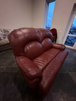 Новий бордовий шкіряний диван 5