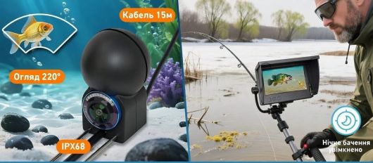 Відеосистема для риболовлі HD 15м | АКБ 8000 мАг | 7