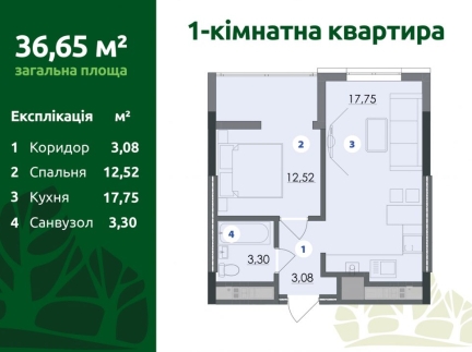 1-кімнатна квартира, вул. 22 Січня, 2б